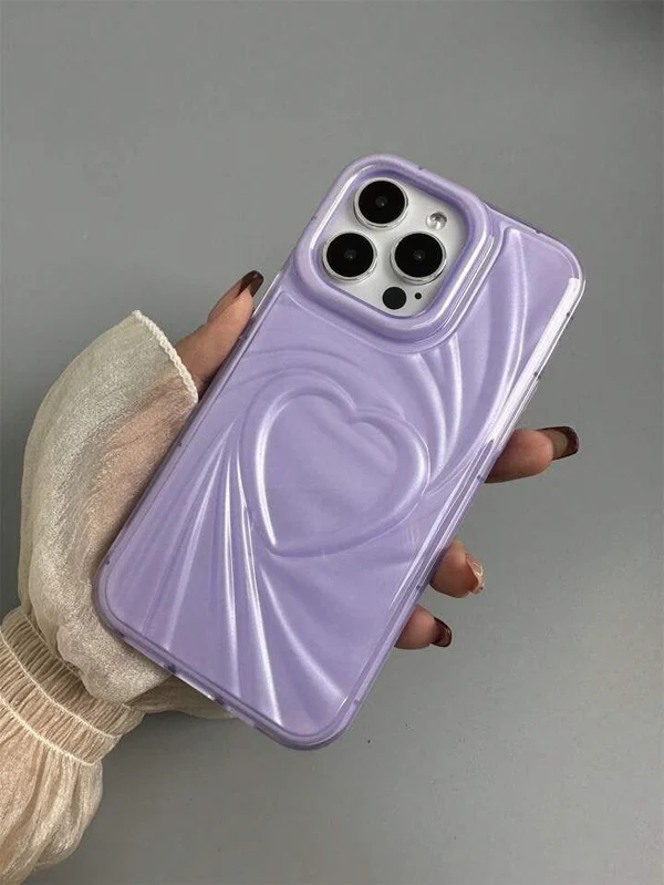 Heart Embossed iPhone Cases For 13 14 15 Pro Pro Max PURPLE