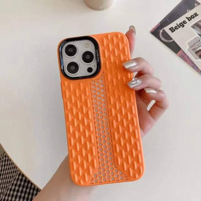 Chrome Camera Ring Tpu With Hexagon Designed Open Hole in Center iPhone Cases For 15 16 Pro ProMax ORANGE