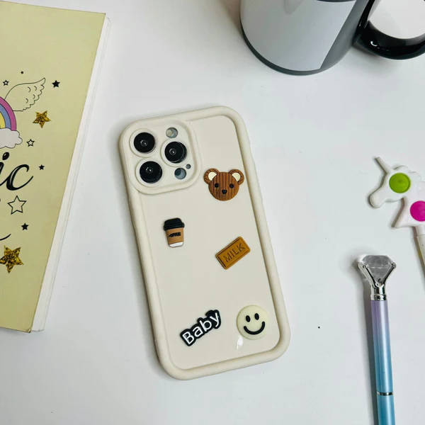 Cute Smiley Bear iPhone Cases For 15 14 13 Plus Pro Pro Max WHITE