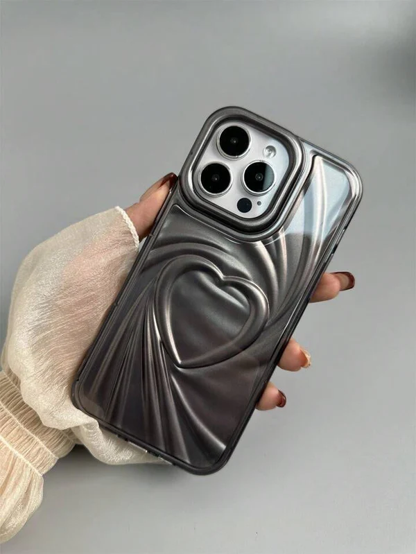 Heart Embossed iPhone Cases For 13 14 15 Pro Pro Max BLACK