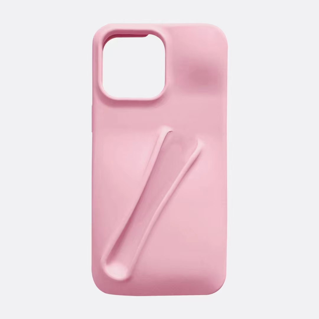 Lip Gloss Phone Holder Silicone Rubber iPhone Cases For 14 15 Pro Plus Pro Max BABY PINK