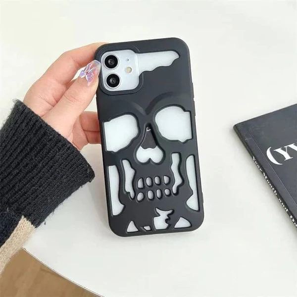 Hollow Skull Design iPhone Cases For 15 14 13 Pro Pro Max BLACK