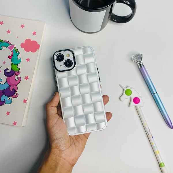 Premium Checkered Pattern Monochromatic iPhone Cases For 15 14 13 Plus Pro Pro Max WHITE