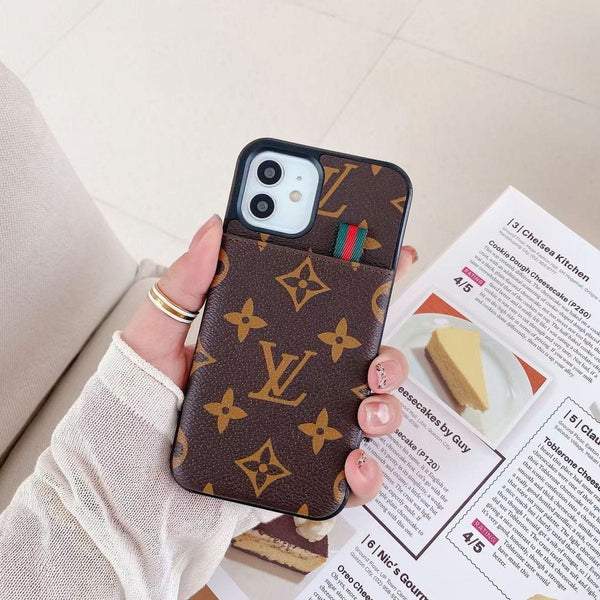 Premium Luxe With Card Holder iPhone Cases For 15 14 13 Pro ProMax BROWN