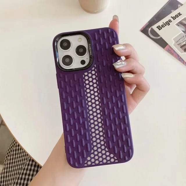 Chrome Camera Ring Tpu With Hexagon Designed Open Hole in Center iPhone Cases For 15 16 Pro ProMax PURPLE