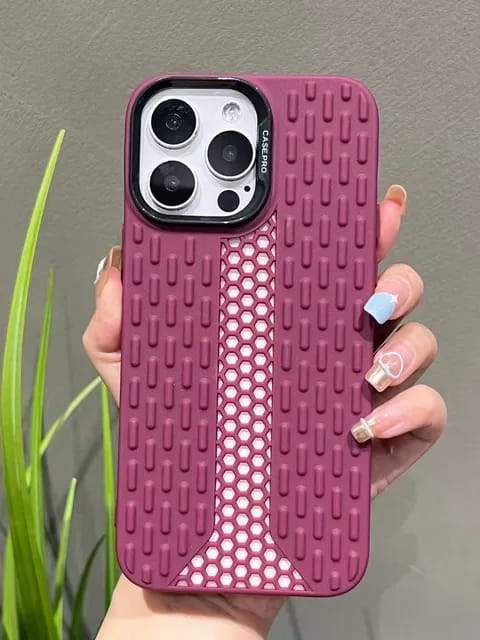 Chrome Camera Ring Tpu With Hexagon Designed Open Hole in Center iPhone Cases For 15 16 Pro ProMax MAROON
