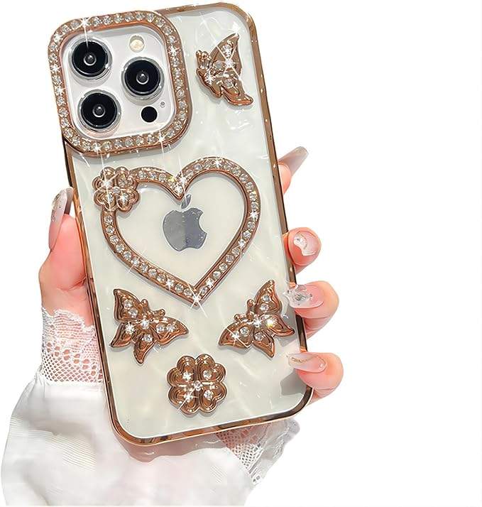 Color full Butterfly Diamond iPhone Cases For 15 16 Plus Pro ProMax GOLD