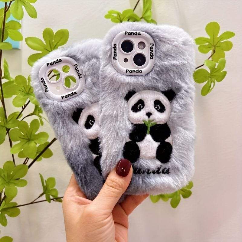 New Three Dimensional Panda Fur iPhone Cases For 14 15 Pro Pro Max