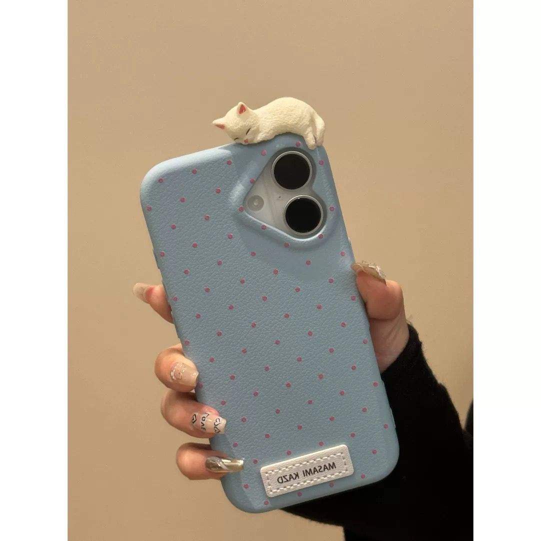 3D Sleeping Kitty iPhone Cases For 15 16 Pro ProMax LIGHT BLUE KITTY