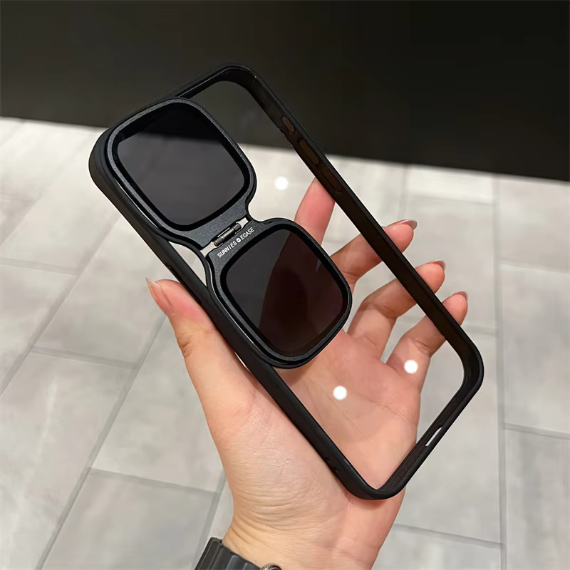 Metal Stand Sunglasses iPhone Cases For 15 14 13 Pro Pro Max