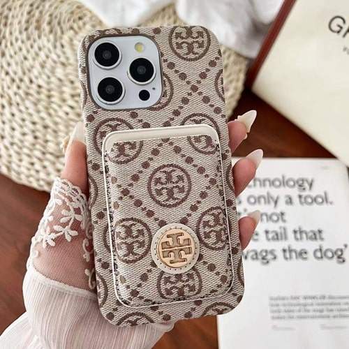 Tory Burch Premium Quality Card Holder iPhone Cases For 15 16 Pro Plus Pro max BROWN