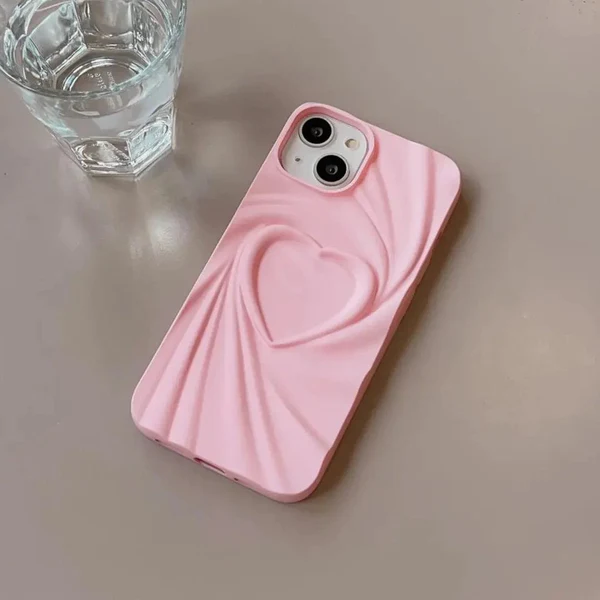 Heart Embossed iPhone Cases For 13 14 15 Pro Pro Max PINK