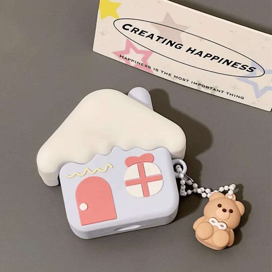 Cute Teddy Bear House AirPods LIGHT BLUE