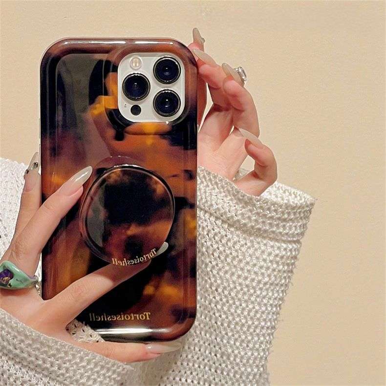 Luxury Amber Tortoiseshell Holder iPhone Cases For 15 16 Pro ProMax AMBER 