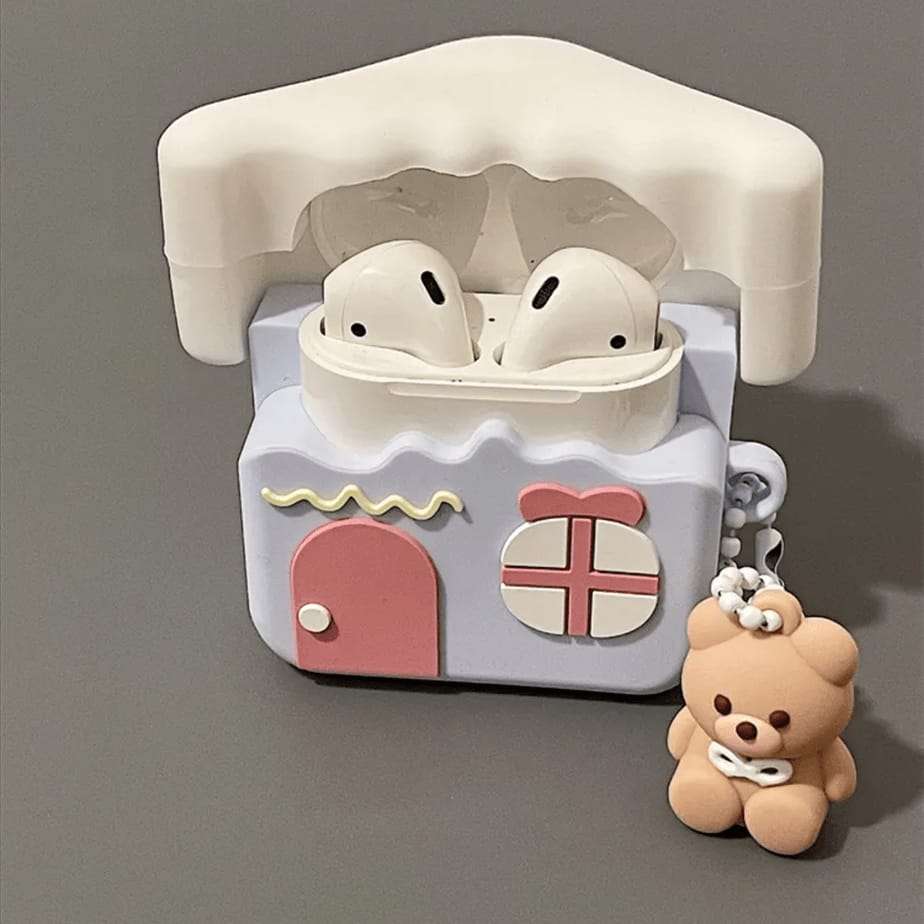 Cute Teddy Bear House AirPods LIGHT BLUE