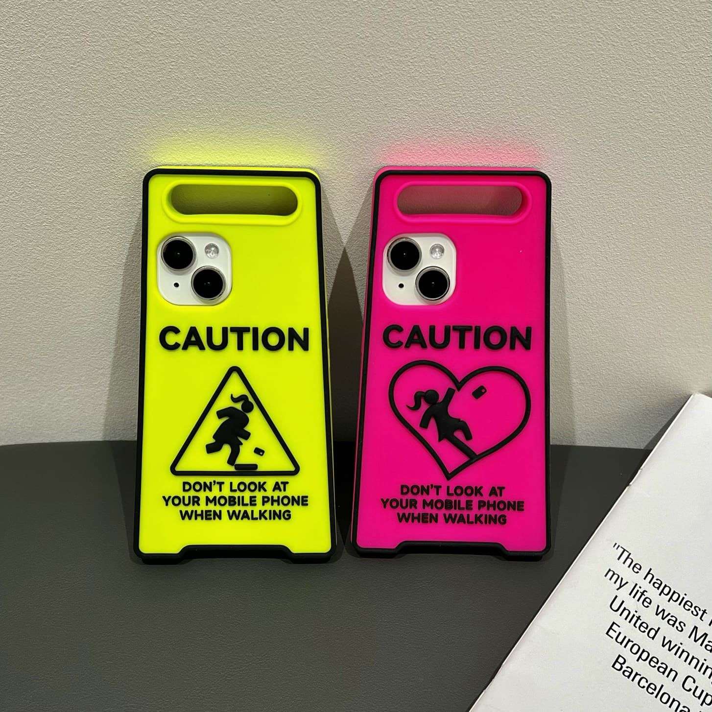 CAUTION GLOW IN DARK NEON iPhone Cases For 13 14 15 Pro Pro Max YELLOW