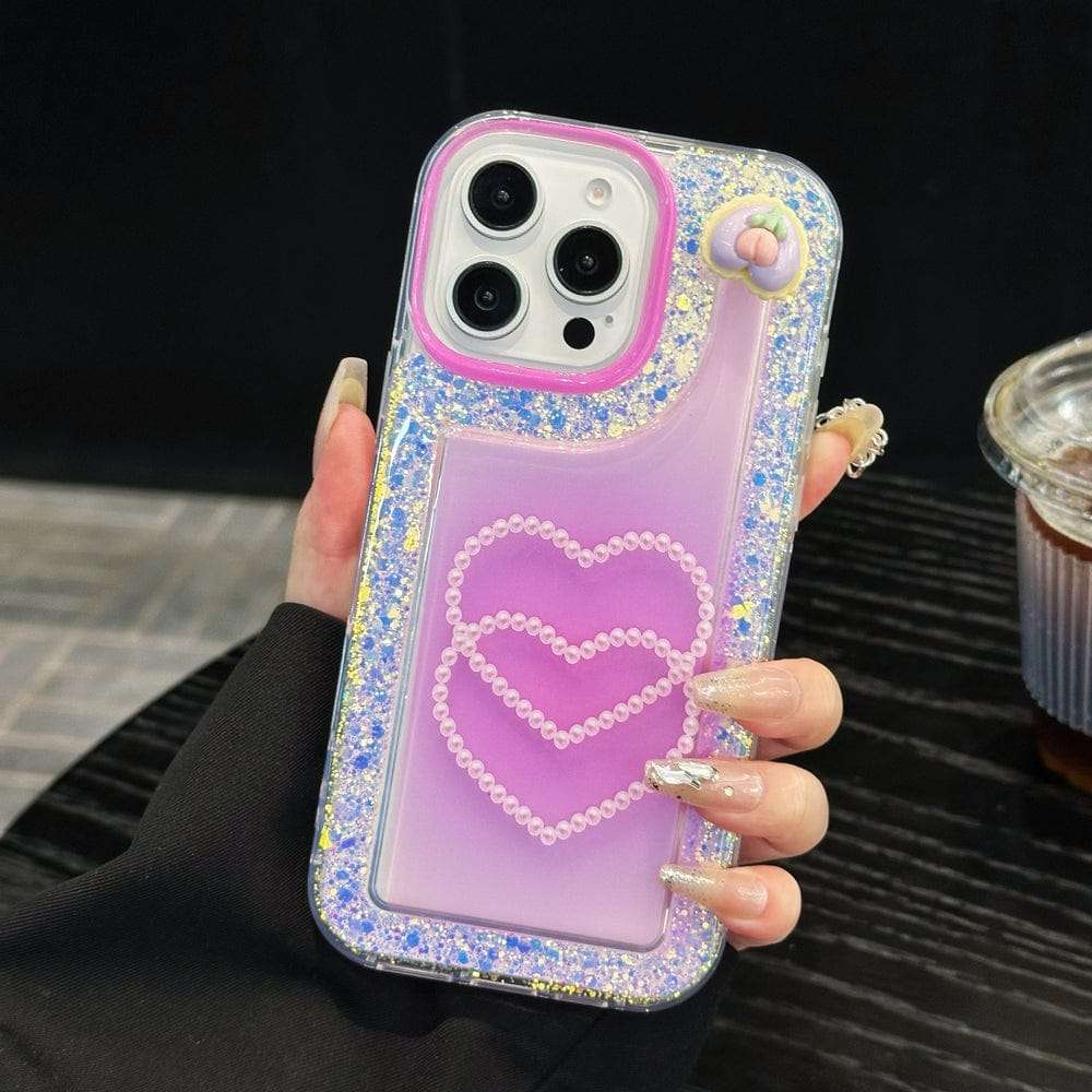 Pink Glitter Diamond Heart Silicon iPhone Cases For 15 14 Plus Pro Pro Max PINK