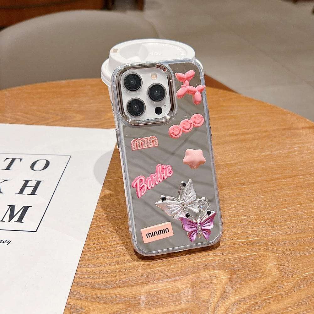 3D Creative Toy Graphic Mirror iPhone Cases For 15 14 Plus Pro Pro Max PINK