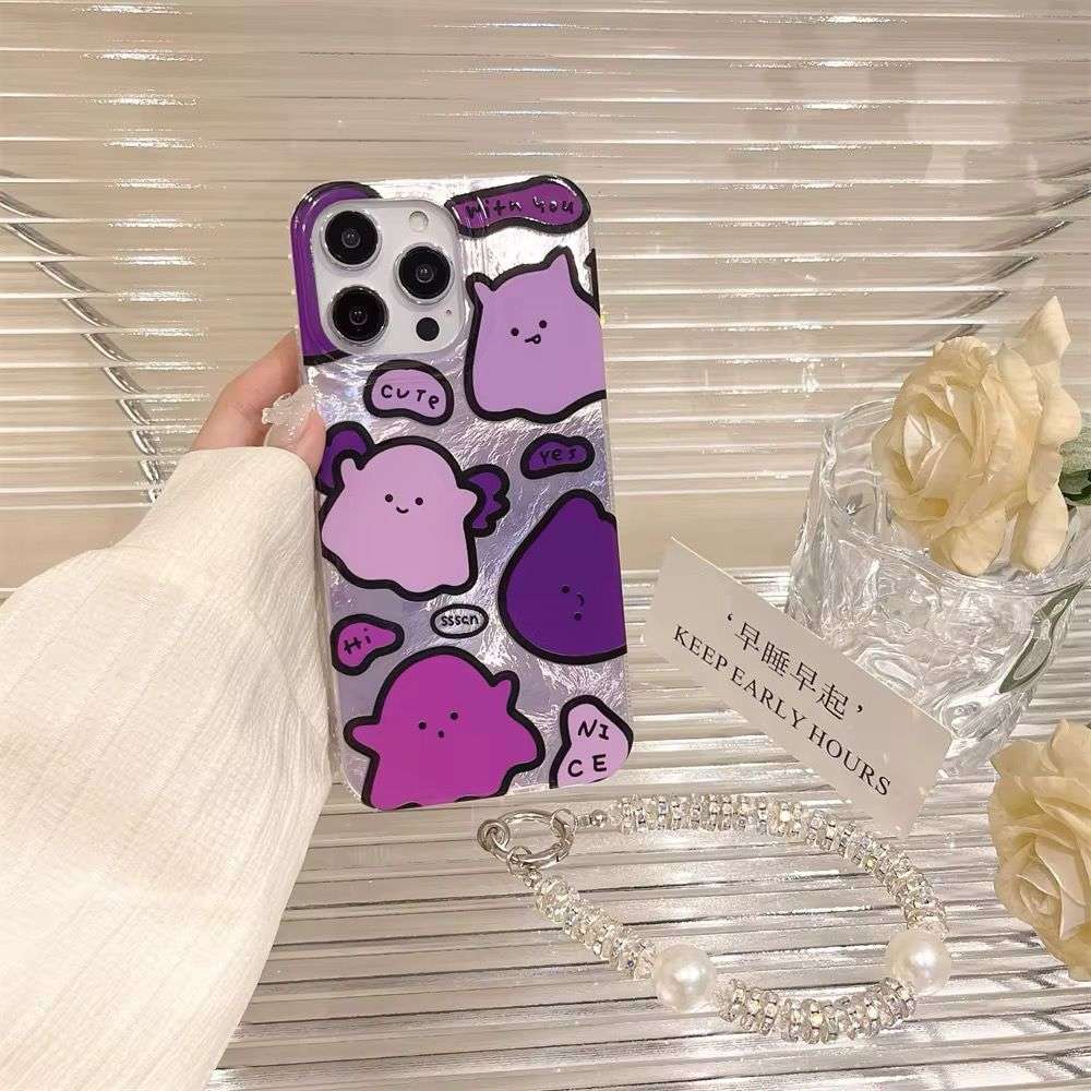 Cute Puppy Case with Bracket and Bling Charm iPhone Cases For 16 Pro Pro Max  PURPLE