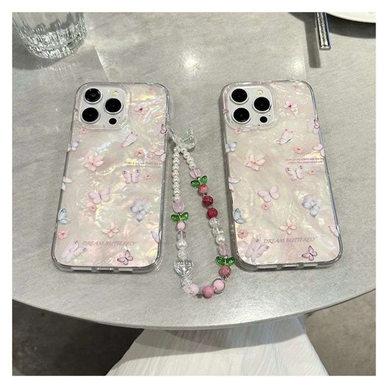 Butterfly Flower Design case with Charm iPhone Cases For 15 16 Pro Pro max Pink