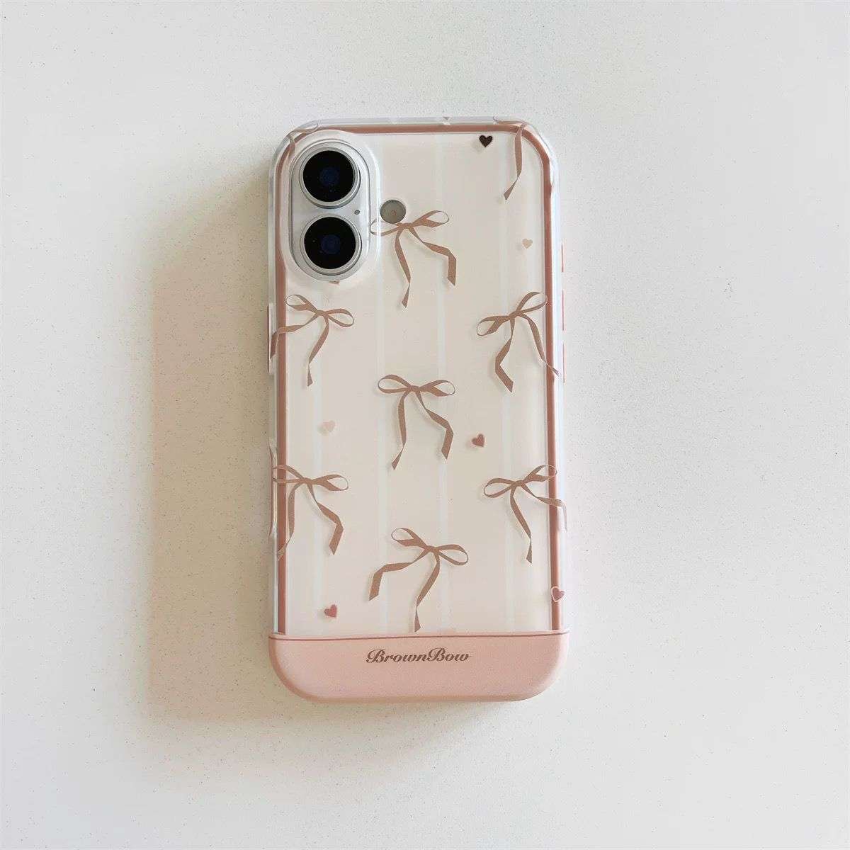 New Arrival Premium 2 In 1 Brown Bow iPhone Case For 16 15 14 Pro Pro Max PINK