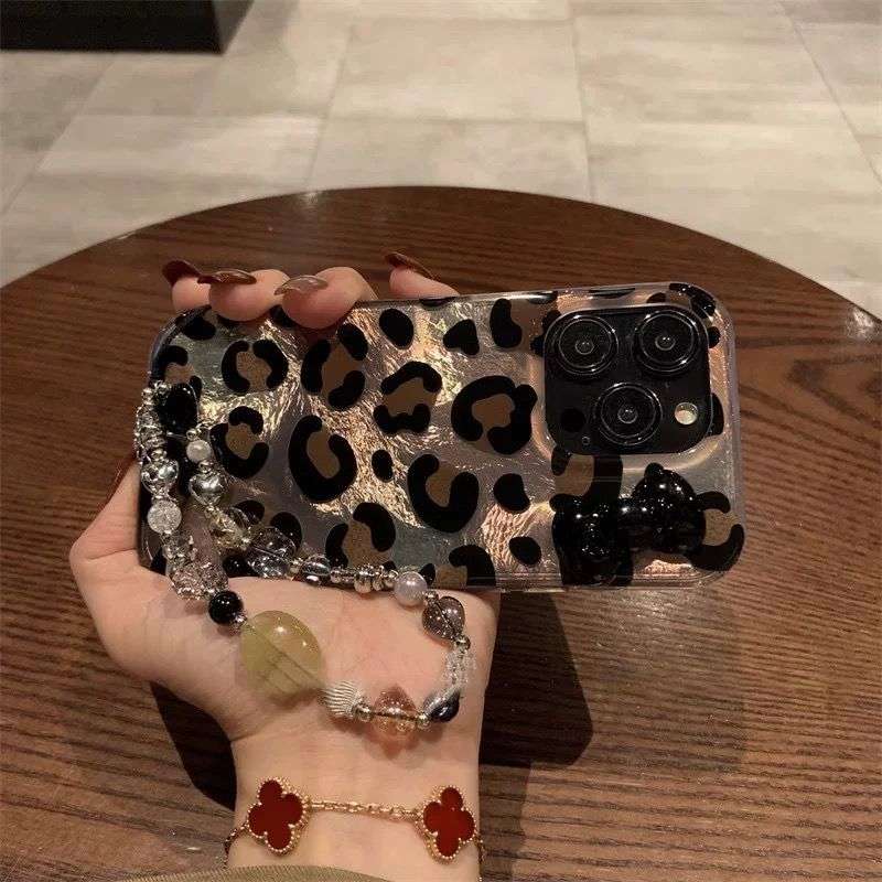 Leopard Design Ribbon iPhone Cases For 15 16 Plus Pro ProMax LEOPARD 