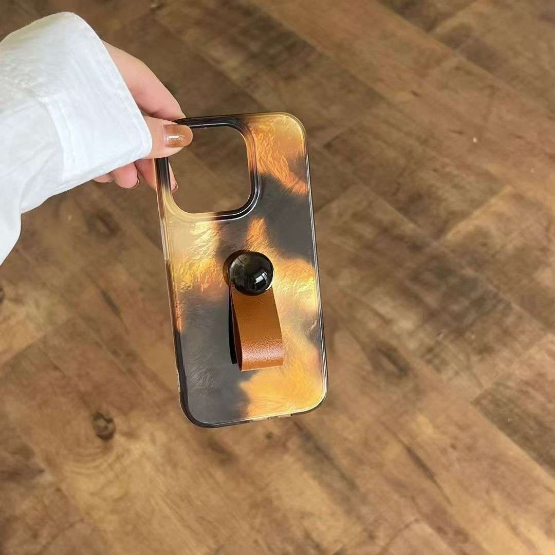 Stylish Brown Amber Glossy Iceberg Pattern Ring Buckle With Holder iPhone Cases For 15 16 Pro ProMax LEOPARD