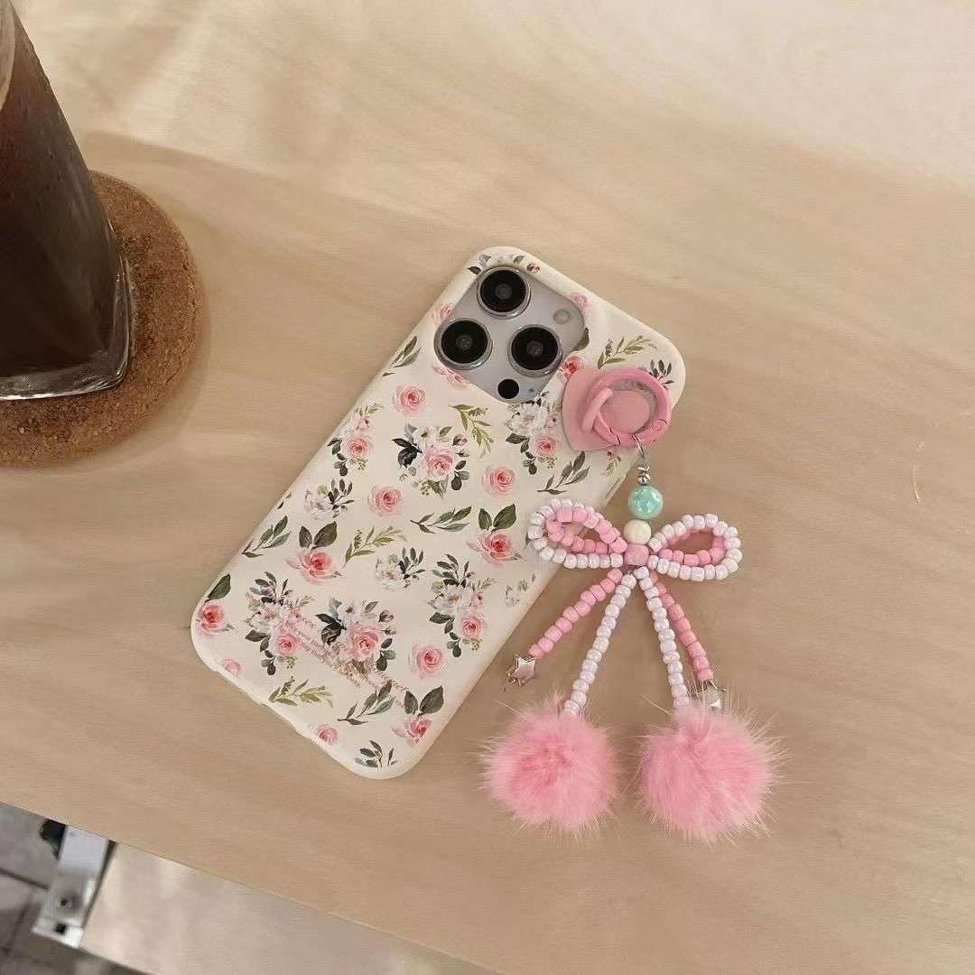 Flower Design Case With Chain Pom Pom iPhone Cases For 15 16 Pro Pro Max FLOWER DESIGN