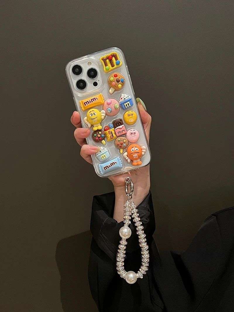 Lovely 3D Chocolate Beans iPhone Case with Diamond Bracelet TRANSPARENT