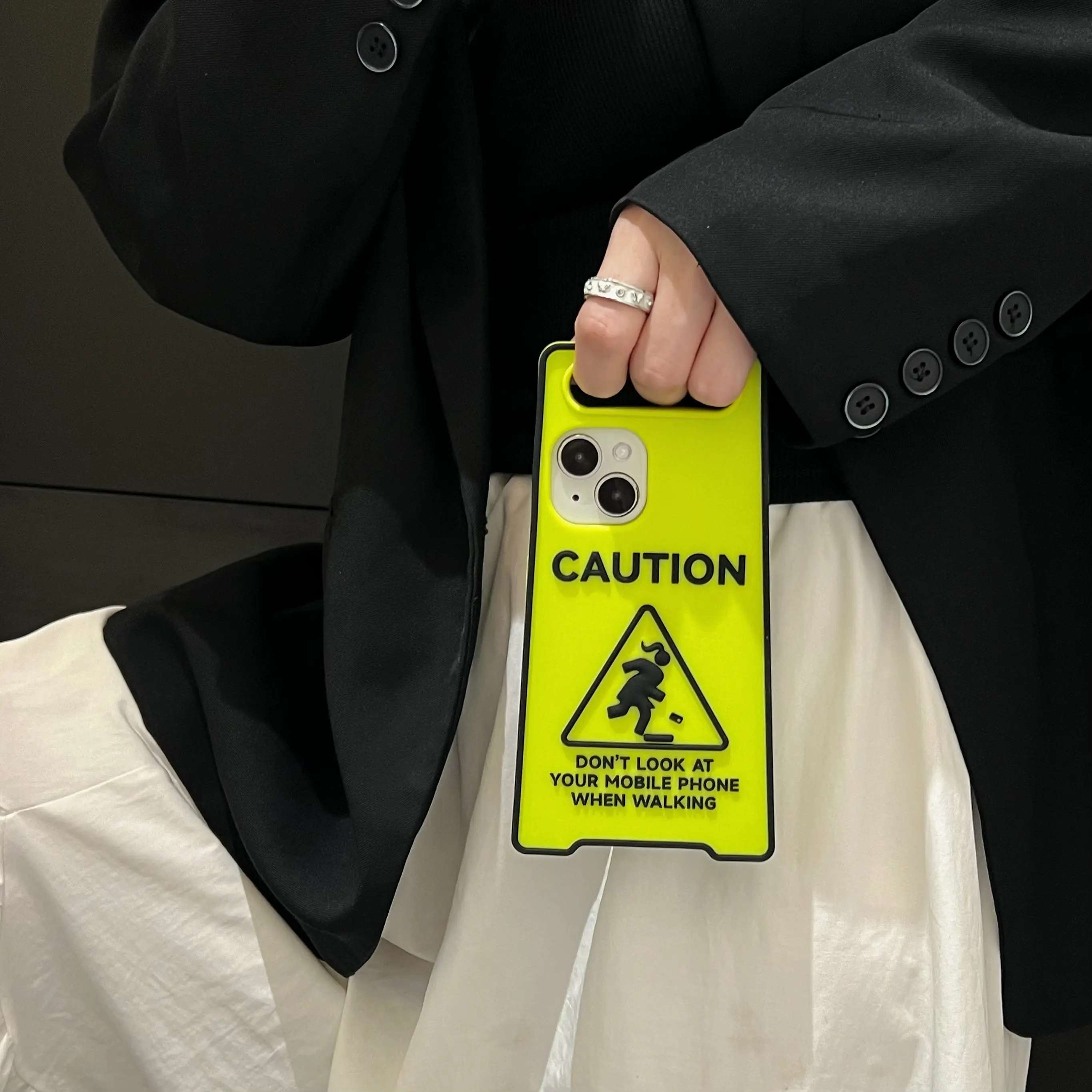 CAUTION GLOW IN DARK NEON iPhone Cases For 13 14 15 Pro Pro Max YELLOW