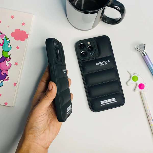 Premium Smart FOG Puffer iPhone Cases For 16 15 14 13 Pro Pro Max BLACK