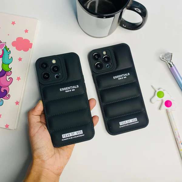 Premium Smart FOG Puffer iPhone Cases For 16 15 14 13 Pro Pro Max BLACK