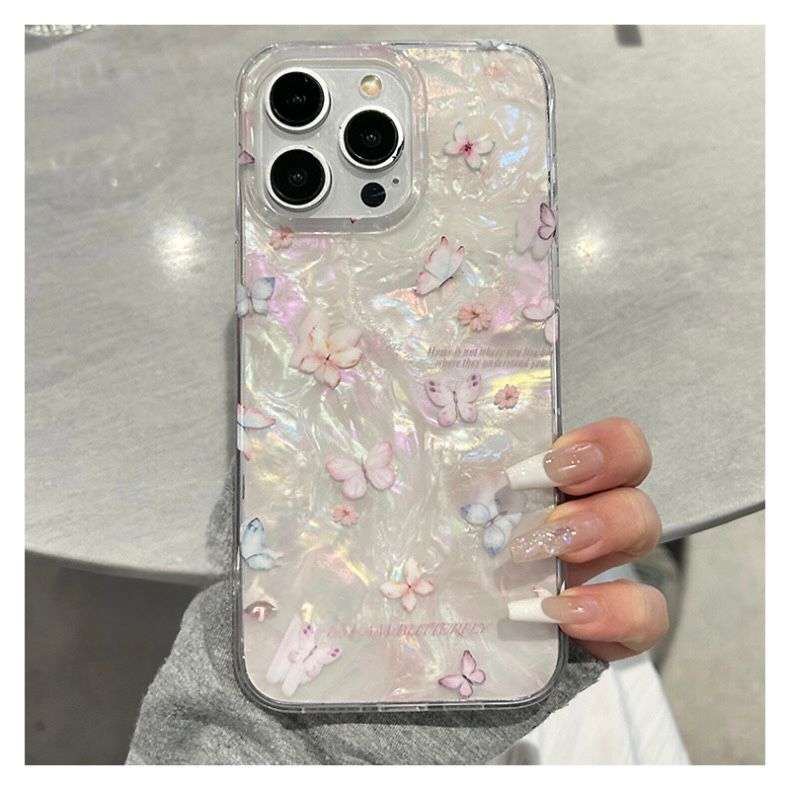 Butterfly Flower Design case with Charm iPhone Cases For 15 16 Pro Pro max Pink