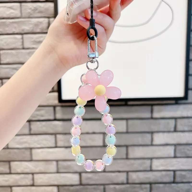 Delicate Petal Beads Phone Charm Pink