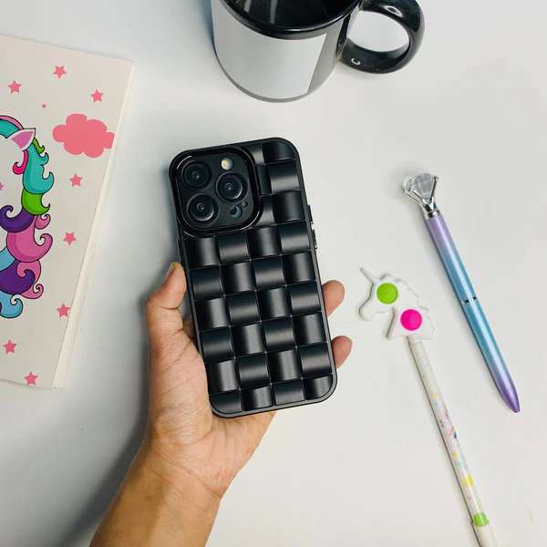 Premium Checkered Pattern Monochromatic iPhone Cases For 15 14 13 Plus Pro Pro Max BLACK