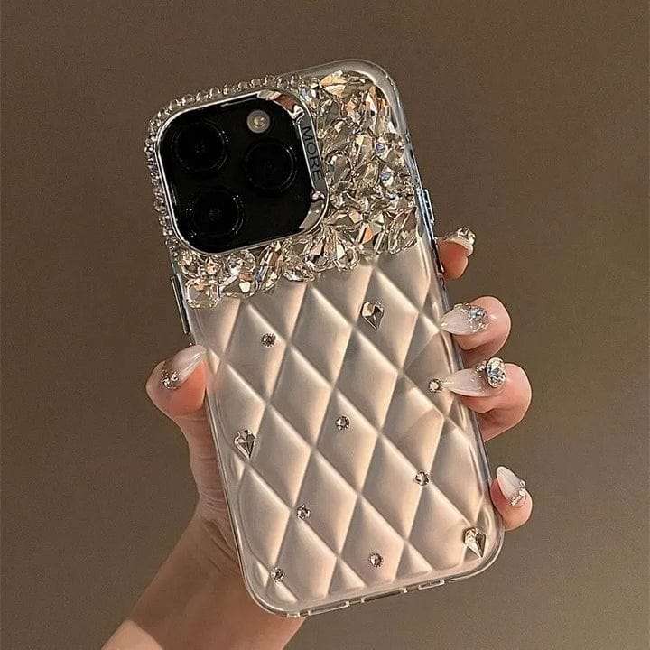 luxury Silver 3D Diamond Studded Crystal Shining iPhone Case For 14 15 Pro Plus Pro max SILVER