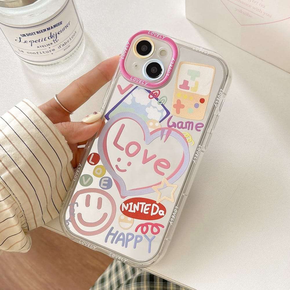 Happy Love Game With Mirror Silicon iPhone Cases For 15 14 Plus Pro Pro Max LOVE GAME