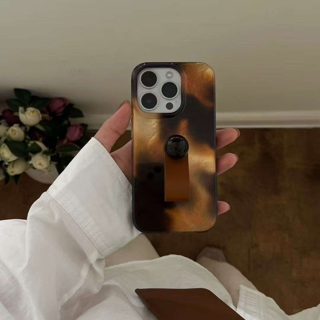 Stylish Brown Amber Glossy Iceberg Pattern Ring Buckle With Holder iPhone Cases For 15 16 Pro ProMax LEOPARD