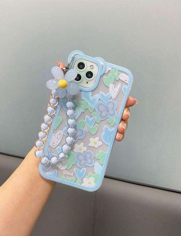 Clear Transparent Blue Print With Charm iPhone Cases For 13 14 15 Pro Pro Max BLUE