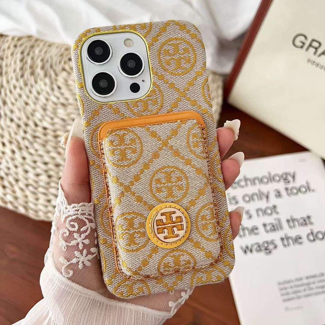 Tory Burch Premium Quality Card Holder iPhone Cases For 15 16 Pro Plus Pro max GOLDEN