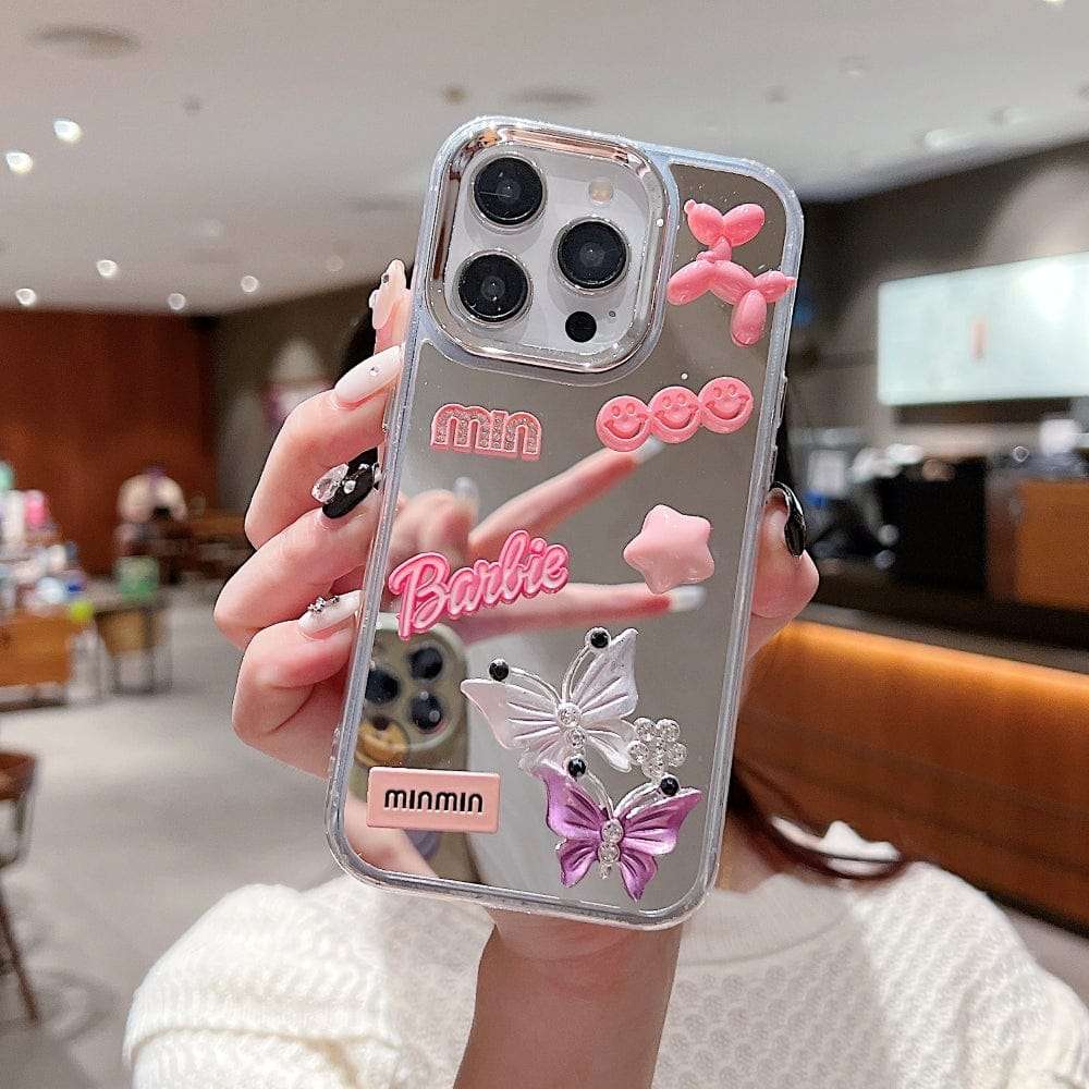3D Creative Toy Graphic Mirror iPhone Cases For 15 14 Plus Pro Pro Max PINK