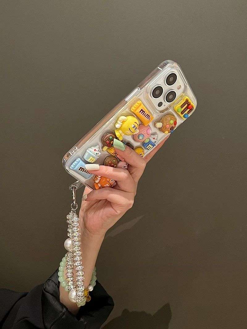 Lovely 3D Chocolate Beans iPhone Case with Diamond Bracelet TRANSPARENT