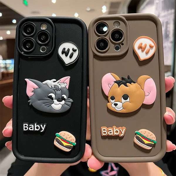 Cartoon Soft Silicon iPhone Cases For 16 15 14  Pro Pro Max  BLACK