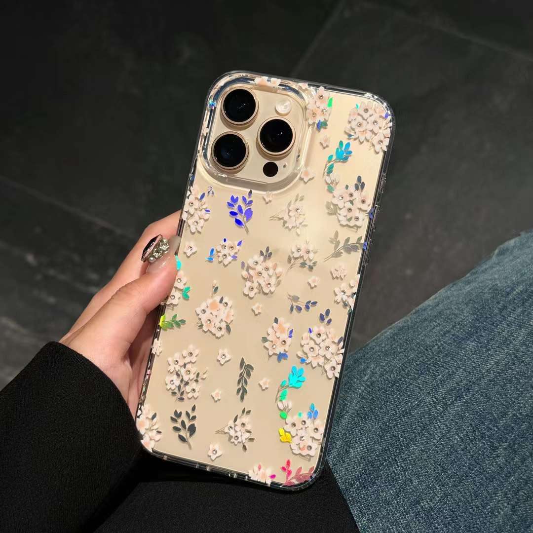 Floral Design Holographic iPhone Cases For 15 16 Plus Pro ProMax FLOWERS