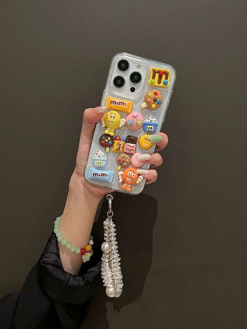 Lovely 3D Chocolate Beans iPhone Case with Diamond Bracelet TRANSPARENT