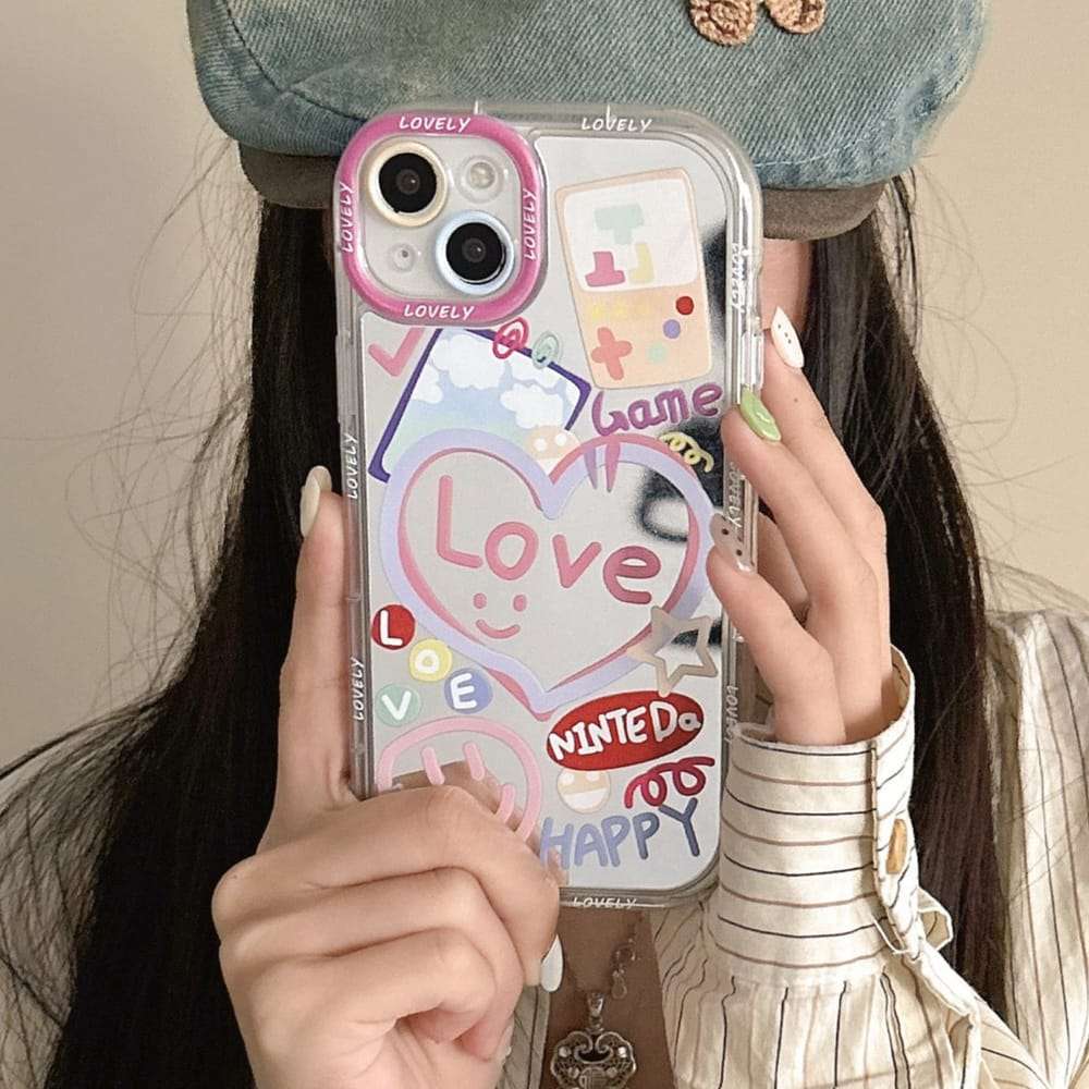 Happy Love Game With Mirror Silicon iPhone Cases For 15 14 Plus Pro Pro Max LOVE GAME