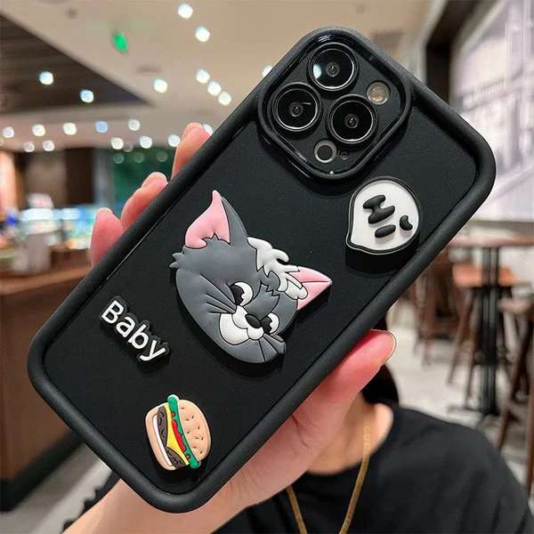 Cartoon Soft Silicon iPhone Cases For 16 15 14  Pro Pro Max  BLACK