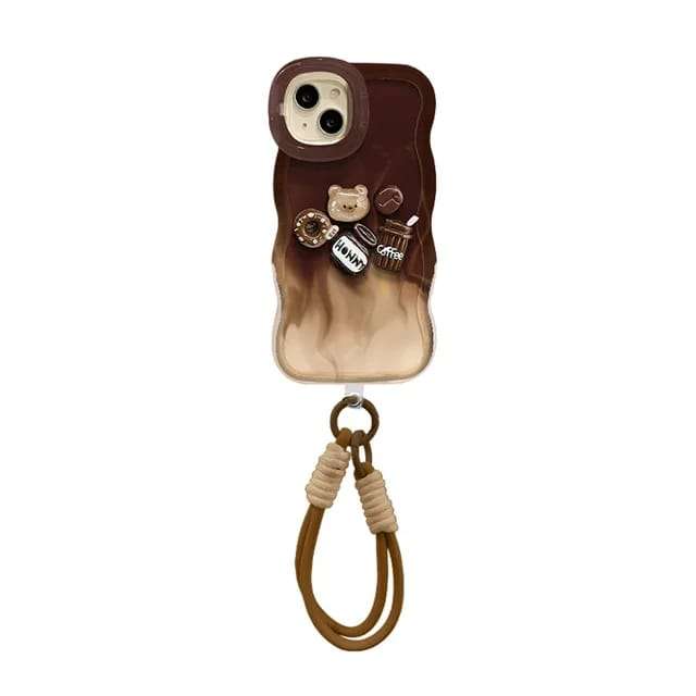 Lanyard Coffee Bear Doll Invisible Holder Bracelet iPhone Cases For 14 15 16 Plus Pro ProMax COFFEE BEAR