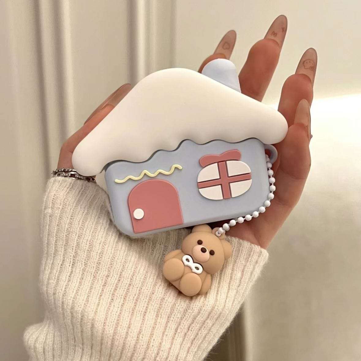 Cute Teddy Bear House AirPods LIGHT BLUE