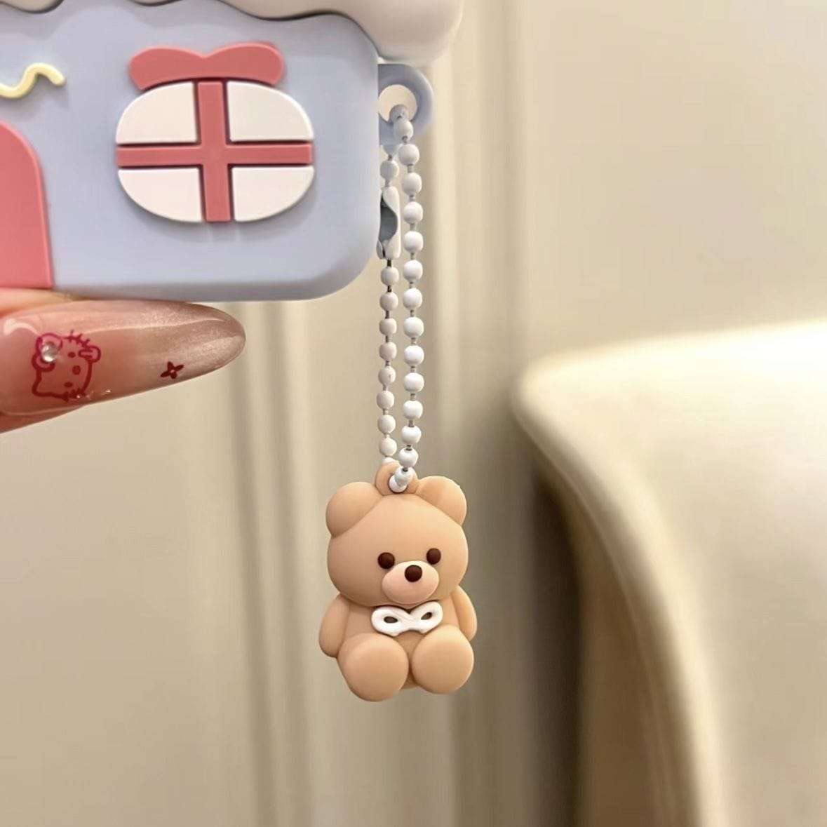 Cute Teddy Bear House AirPods LIGHT BLUE